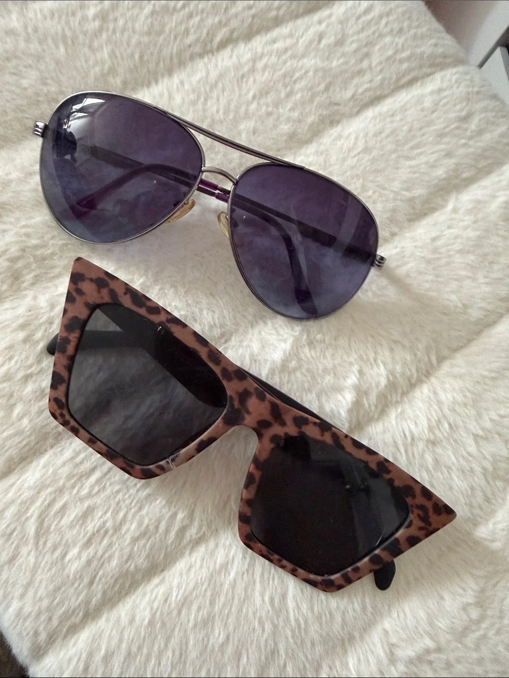 Leopard Print Square w/ Black Lenses and Purple Aviator Sunglasses 2pk